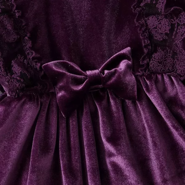 IDOPIP Toddler Baby Girls Velvet Tutu Dress Long Sleeve Princess Christmas Birthday Party Wedding Dresses Fall Winter ClothesDark Purple  Headband