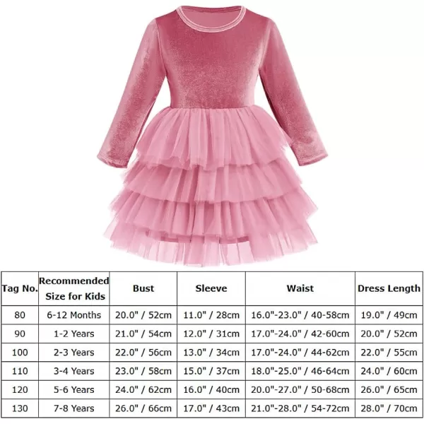 IDOPIP Toddler Baby Girls Velvet Tutu Dress Long Sleeve Princess Christmas Birthday Party Wedding Dresses Fall Winter ClothesDusty Pink