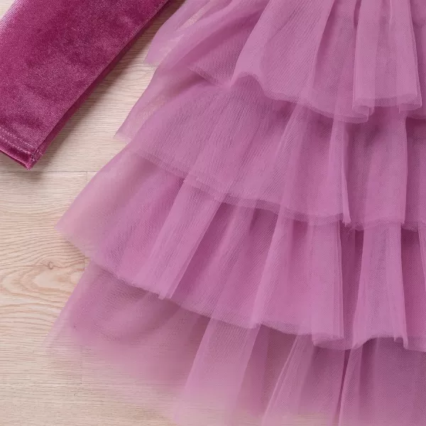 IDOPIP Toddler Baby Girls Velvet Tutu Dress Long Sleeve Princess Christmas Birthday Party Wedding Dresses Fall Winter ClothesFuchsia