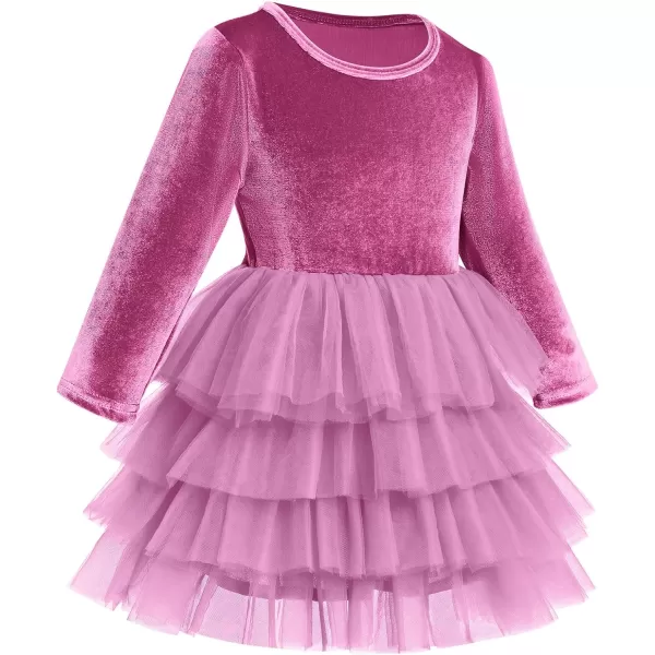 IDOPIP Toddler Baby Girls Velvet Tutu Dress Long Sleeve Princess Christmas Birthday Party Wedding Dresses Fall Winter ClothesFuchsia