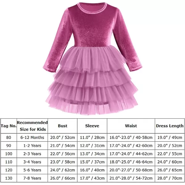 IDOPIP Toddler Baby Girls Velvet Tutu Dress Long Sleeve Princess Christmas Birthday Party Wedding Dresses Fall Winter ClothesFuchsia