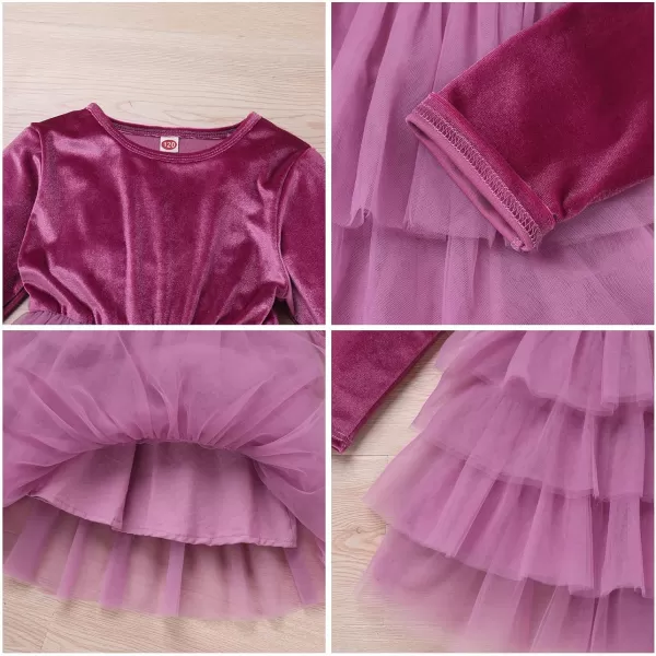 IDOPIP Toddler Baby Girls Velvet Tutu Dress Long Sleeve Princess Christmas Birthday Party Wedding Dresses Fall Winter ClothesFuchsia