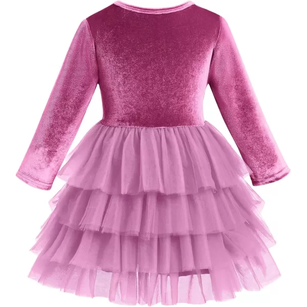 IDOPIP Toddler Baby Girls Velvet Tutu Dress Long Sleeve Princess Christmas Birthday Party Wedding Dresses Fall Winter ClothesFuchsia