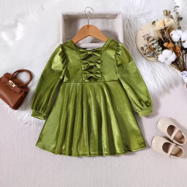 IDOPIP Toddler Baby Girls Velvet Tutu Dress Long Sleeve Princess Christmas Birthday Party Wedding Dresses Fall Winter ClothesGreen  Bows