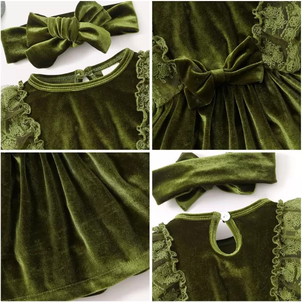 IDOPIP Toddler Baby Girls Velvet Tutu Dress Long Sleeve Princess Christmas Birthday Party Wedding Dresses Fall Winter ClothesGreen  Headband