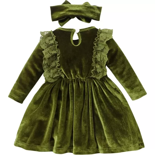 IDOPIP Toddler Baby Girls Velvet Tutu Dress Long Sleeve Princess Christmas Birthday Party Wedding Dresses Fall Winter ClothesGreen  Headband