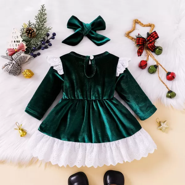 IDOPIP Toddler Baby Girls Velvet Tutu Dress Long Sleeve Princess Christmas Birthday Party Wedding Dresses Fall Winter ClothesGreen  Lace Bow