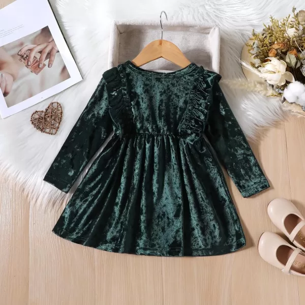 IDOPIP Toddler Baby Girls Velvet Tutu Dress Long Sleeve Princess Christmas Birthday Party Wedding Dresses Fall Winter ClothesGreen  Shiny Ruffle