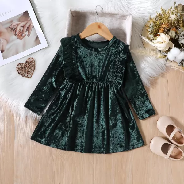 IDOPIP Toddler Baby Girls Velvet Tutu Dress Long Sleeve Princess Christmas Birthday Party Wedding Dresses Fall Winter ClothesGreen  Shiny Ruffle