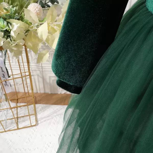 IDOPIP Toddler Baby Girls Velvet Tutu Dress Long Sleeve Princess Christmas Birthday Party Wedding Dresses Fall Winter ClothesGreen  Smocked Back