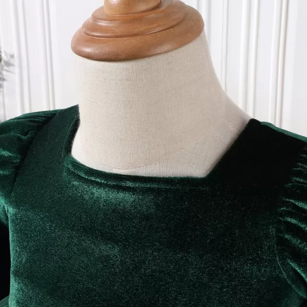 IDOPIP Toddler Baby Girls Velvet Tutu Dress Long Sleeve Princess Christmas Birthday Party Wedding Dresses Fall Winter ClothesGreen  Smocked Back
