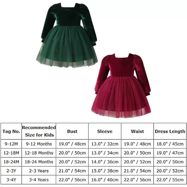 IDOPIP Toddler Baby Girls Velvet Tutu Dress Long Sleeve Princess Christmas Birthday Party Wedding Dresses Fall Winter ClothesGreen  Smocked Back