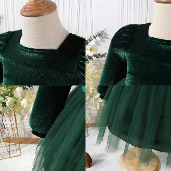 IDOPIP Toddler Baby Girls Velvet Tutu Dress Long Sleeve Princess Christmas Birthday Party Wedding Dresses Fall Winter ClothesGreen  Smocked Back