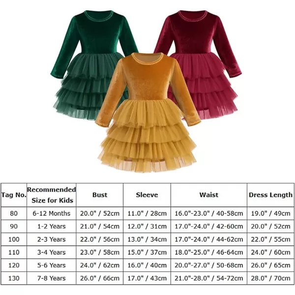 IDOPIP Toddler Baby Girls Velvet Tutu Dress Long Sleeve Princess Christmas Birthday Party Wedding Dresses Fall Winter ClothesGreen  Tulle