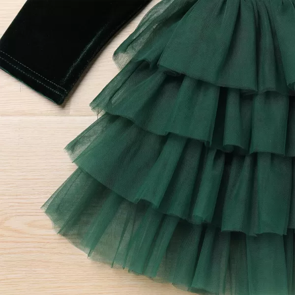 IDOPIP Toddler Baby Girls Velvet Tutu Dress Long Sleeve Princess Christmas Birthday Party Wedding Dresses Fall Winter ClothesGreen  Tulle