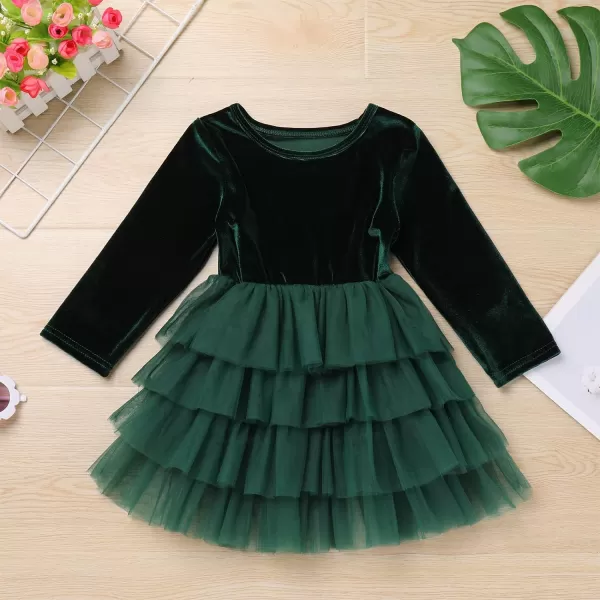 IDOPIP Toddler Baby Girls Velvet Tutu Dress Long Sleeve Princess Christmas Birthday Party Wedding Dresses Fall Winter ClothesGreen  Tulle