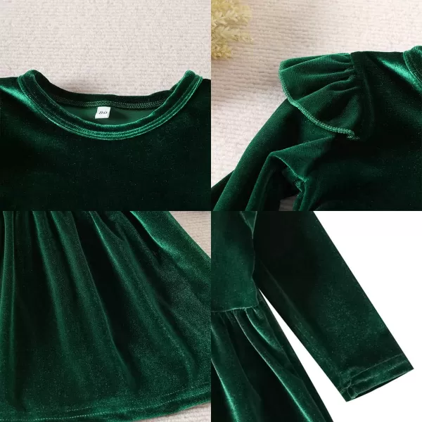 IDOPIP Toddler Baby Girls Velvet Tutu Dress Long Sleeve Princess Christmas Birthday Party Wedding Dresses Fall Winter ClothesGreen