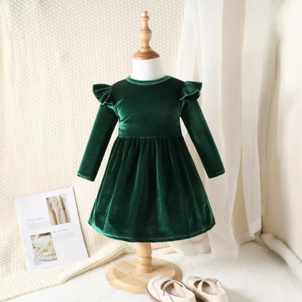 IDOPIP Toddler Baby Girls Velvet Tutu Dress Long Sleeve Princess Christmas Birthday Party Wedding Dresses Fall Winter ClothesGreen