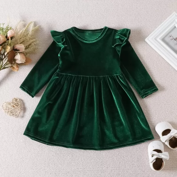 IDOPIP Toddler Baby Girls Velvet Tutu Dress Long Sleeve Princess Christmas Birthday Party Wedding Dresses Fall Winter ClothesGreen