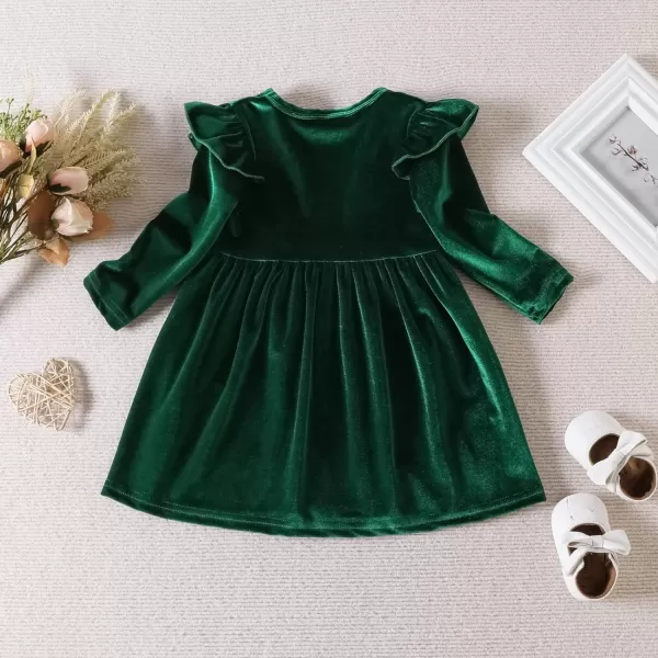 IDOPIP Toddler Baby Girls Velvet Tutu Dress Long Sleeve Princess Christmas Birthday Party Wedding Dresses Fall Winter ClothesGreen