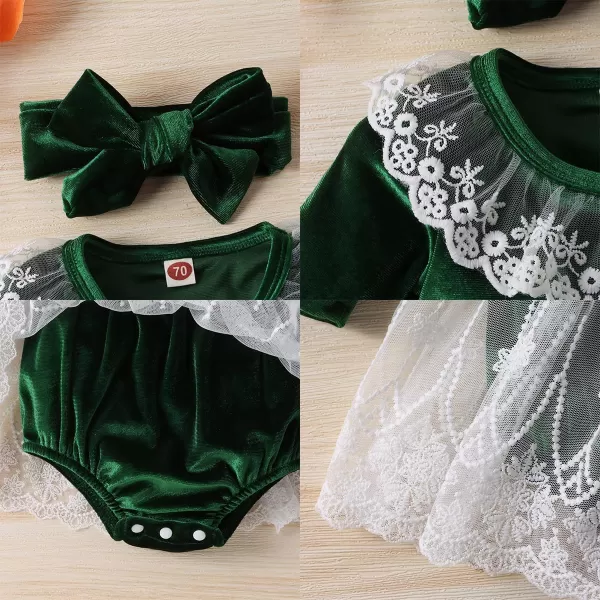 IDOPIP Toddler Baby Girls Velvet Tutu Dress Long Sleeve Princess Christmas Birthday Party Wedding Dresses Fall Winter ClothesGreen Lace 2pcs