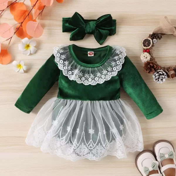 IDOPIP Toddler Baby Girls Velvet Tutu Dress Long Sleeve Princess Christmas Birthday Party Wedding Dresses Fall Winter ClothesGreen Lace 2pcs