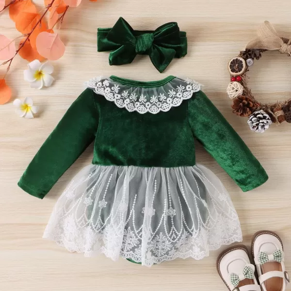 IDOPIP Toddler Baby Girls Velvet Tutu Dress Long Sleeve Princess Christmas Birthday Party Wedding Dresses Fall Winter ClothesGreen Lace 2pcs