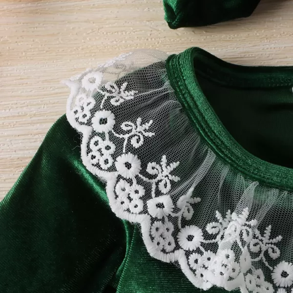 IDOPIP Toddler Baby Girls Velvet Tutu Dress Long Sleeve Princess Christmas Birthday Party Wedding Dresses Fall Winter ClothesGreen Lace 2pcs