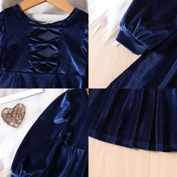 IDOPIP Toddler Baby Girls Velvet Tutu Dress Long Sleeve Princess Christmas Birthday Party Wedding Dresses Fall Winter ClothesNavy Blue  Bows