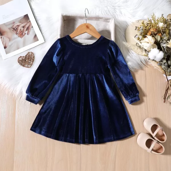 IDOPIP Toddler Baby Girls Velvet Tutu Dress Long Sleeve Princess Christmas Birthday Party Wedding Dresses Fall Winter ClothesNavy Blue  Bows