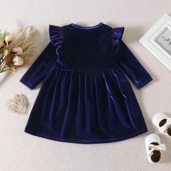 IDOPIP Toddler Baby Girls Velvet Tutu Dress Long Sleeve Princess Christmas Birthday Party Wedding Dresses Fall Winter ClothesNavy Blue