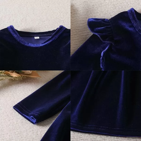 IDOPIP Toddler Baby Girls Velvet Tutu Dress Long Sleeve Princess Christmas Birthday Party Wedding Dresses Fall Winter ClothesNavy Blue