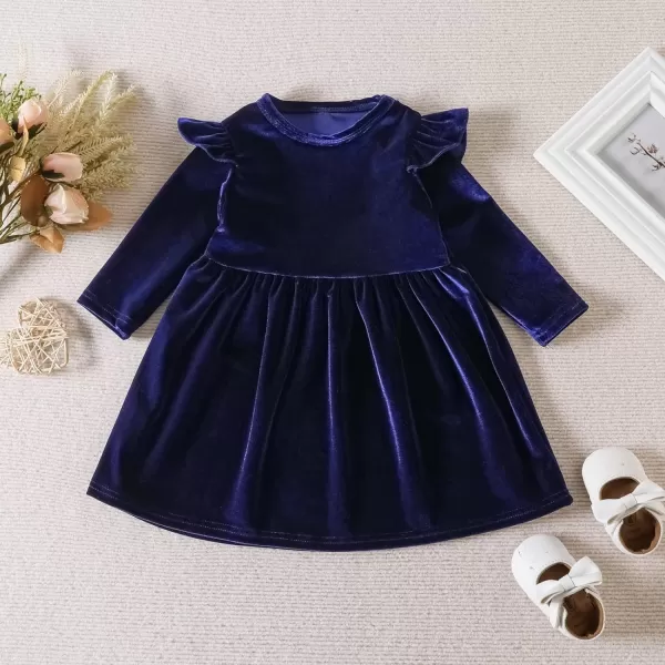 IDOPIP Toddler Baby Girls Velvet Tutu Dress Long Sleeve Princess Christmas Birthday Party Wedding Dresses Fall Winter ClothesNavy Blue