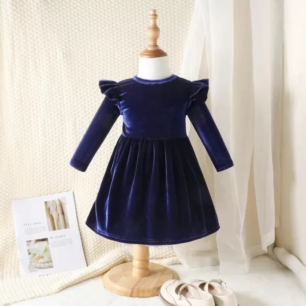 IDOPIP Toddler Baby Girls Velvet Tutu Dress Long Sleeve Princess Christmas Birthday Party Wedding Dresses Fall Winter ClothesNavy Blue