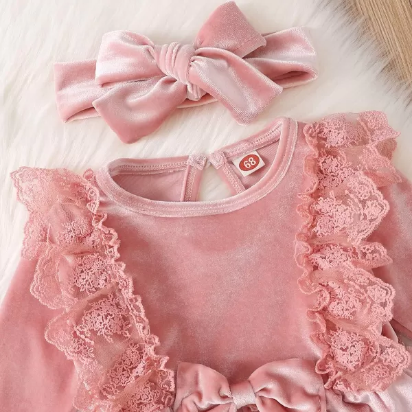 IDOPIP Toddler Baby Girls Velvet Tutu Dress Long Sleeve Princess Christmas Birthday Party Wedding Dresses Fall Winter ClothesPink  Headband