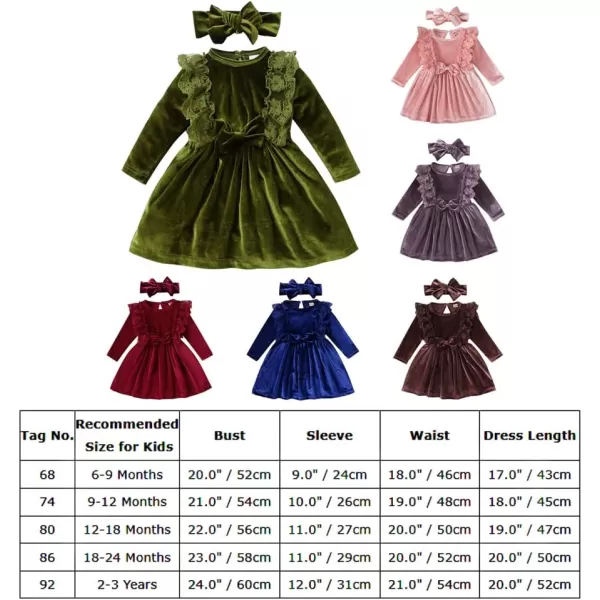 IDOPIP Toddler Baby Girls Velvet Tutu Dress Long Sleeve Princess Christmas Birthday Party Wedding Dresses Fall Winter ClothesPink  Headband