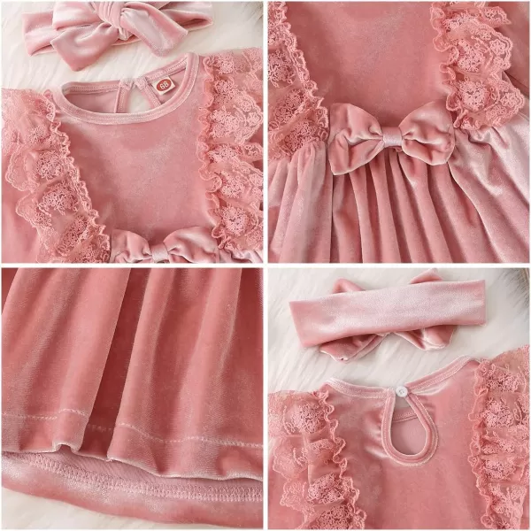 IDOPIP Toddler Baby Girls Velvet Tutu Dress Long Sleeve Princess Christmas Birthday Party Wedding Dresses Fall Winter ClothesPink  Headband
