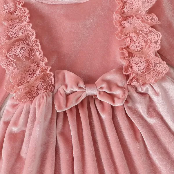 IDOPIP Toddler Baby Girls Velvet Tutu Dress Long Sleeve Princess Christmas Birthday Party Wedding Dresses Fall Winter ClothesPink  Headband
