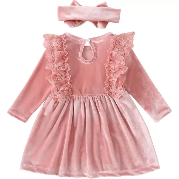 IDOPIP Toddler Baby Girls Velvet Tutu Dress Long Sleeve Princess Christmas Birthday Party Wedding Dresses Fall Winter ClothesPink  Headband