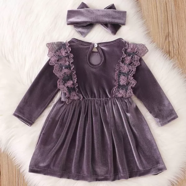 IDOPIP Toddler Baby Girls Velvet Tutu Dress Long Sleeve Princess Christmas Birthday Party Wedding Dresses Fall Winter ClothesPurple  Headband