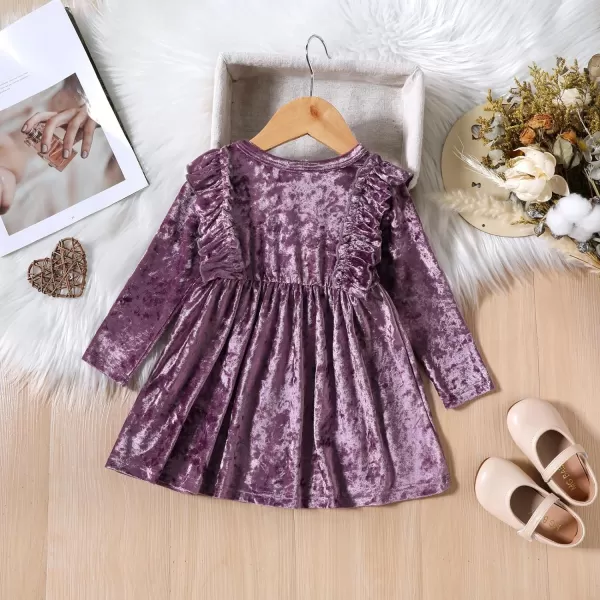 IDOPIP Toddler Baby Girls Velvet Tutu Dress Long Sleeve Princess Christmas Birthday Party Wedding Dresses Fall Winter ClothesPurple  Shiny Ruffle