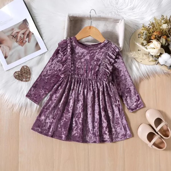 IDOPIP Toddler Baby Girls Velvet Tutu Dress Long Sleeve Princess Christmas Birthday Party Wedding Dresses Fall Winter ClothesPurple  Shiny Ruffle