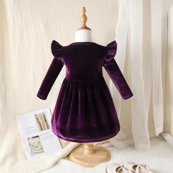 IDOPIP Toddler Baby Girls Velvet Tutu Dress Long Sleeve Princess Christmas Birthday Party Wedding Dresses Fall Winter ClothesPurple