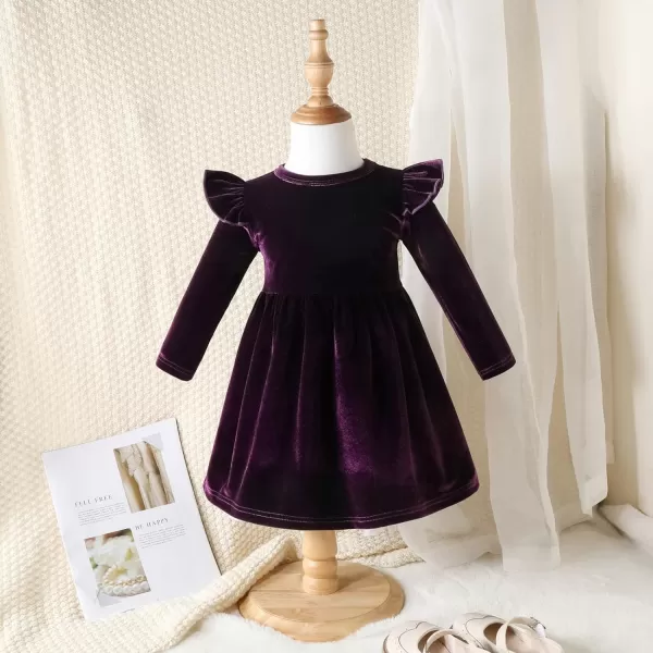 IDOPIP Toddler Baby Girls Velvet Tutu Dress Long Sleeve Princess Christmas Birthday Party Wedding Dresses Fall Winter ClothesPurple