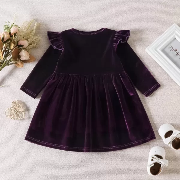 IDOPIP Toddler Baby Girls Velvet Tutu Dress Long Sleeve Princess Christmas Birthday Party Wedding Dresses Fall Winter ClothesPurple