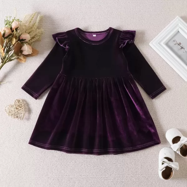 IDOPIP Toddler Baby Girls Velvet Tutu Dress Long Sleeve Princess Christmas Birthday Party Wedding Dresses Fall Winter ClothesPurple