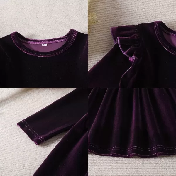 IDOPIP Toddler Baby Girls Velvet Tutu Dress Long Sleeve Princess Christmas Birthday Party Wedding Dresses Fall Winter ClothesPurple