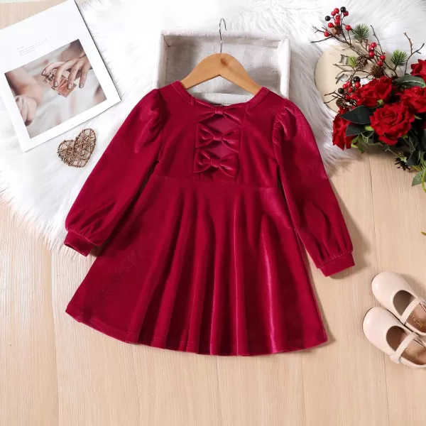 IDOPIP Toddler Baby Girls Velvet Tutu Dress Long Sleeve Princess Christmas Birthday Party Wedding Dresses Fall Winter ClothesRed  Bows