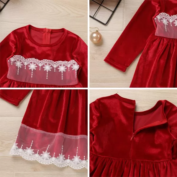 IDOPIP Toddler Baby Girls Velvet Tutu Dress Long Sleeve Princess Christmas Birthday Party Wedding Dresses Fall Winter ClothesRed  Headband 2pcs