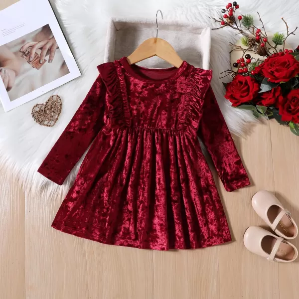 IDOPIP Toddler Baby Girls Velvet Tutu Dress Long Sleeve Princess Christmas Birthday Party Wedding Dresses Fall Winter ClothesRed  Shiny Ruffle